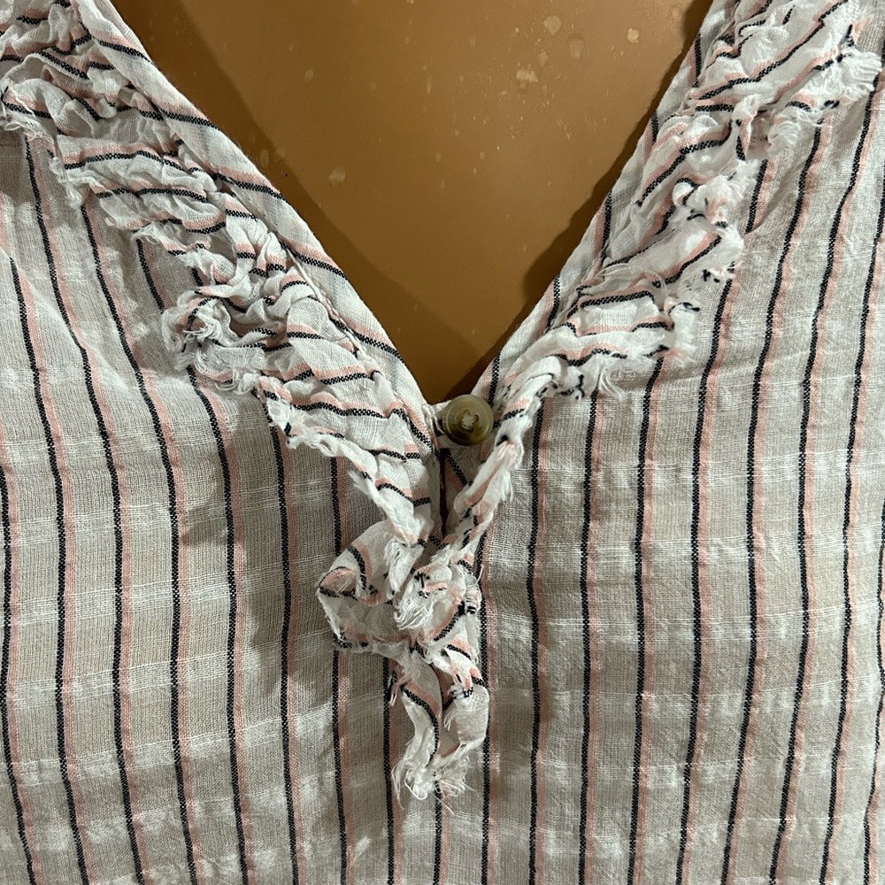 Anthropologie Pilcro Brianna Cotton Linen Blend Pink/Blk Striped Blouse Size S View 2